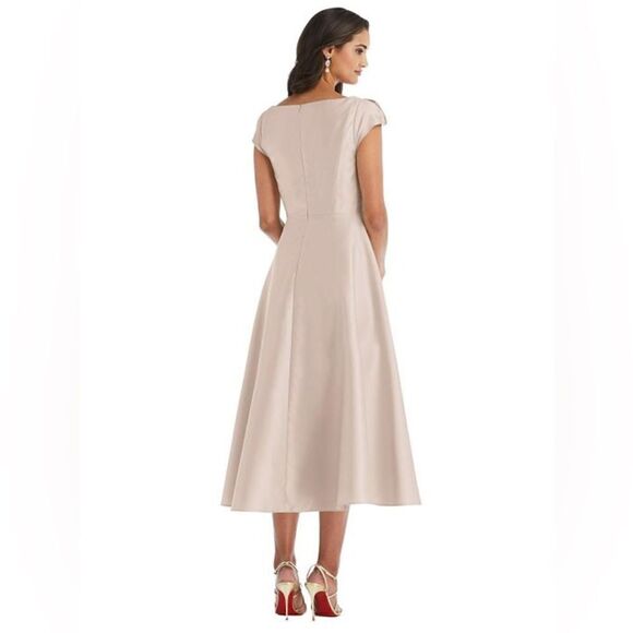 NEW Alfred Sung Blush Puff cap sleeve Scoop Neck midi Dress Women Size 2 - Picture 2 of 11